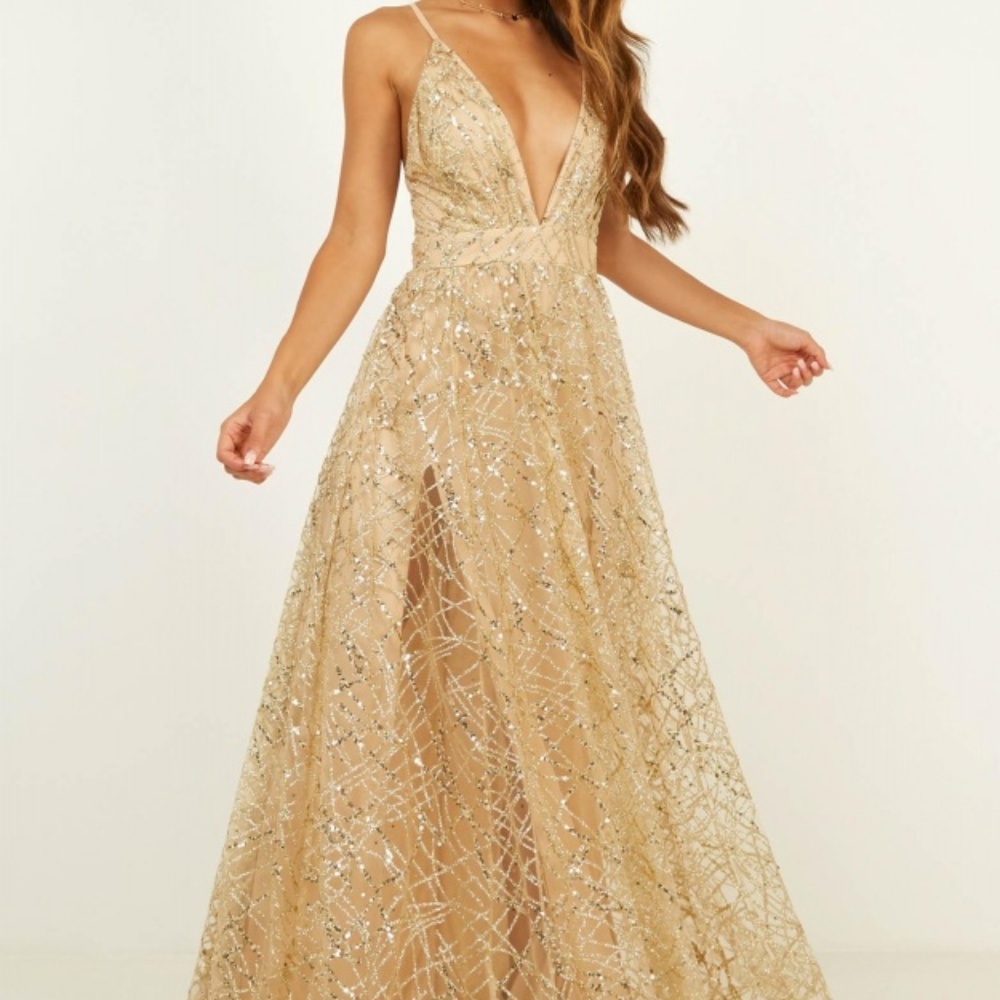 ISO Showpo. Eternal Sunshine Maxi in Gold Sequin